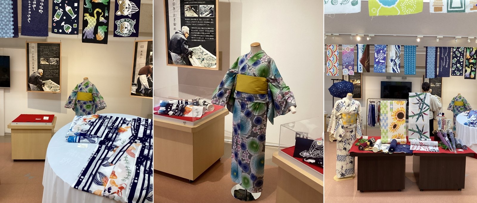 堺伝匠館で展示・販売される注染のゆかたや反物