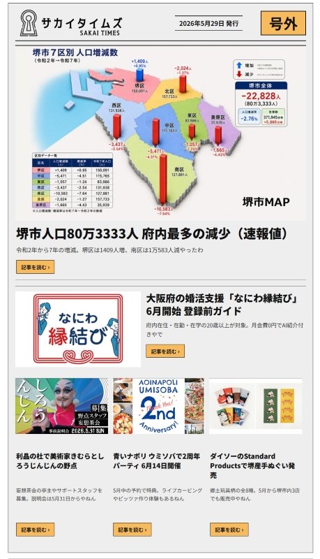 サカイタイムズのニュースレター見本（クリックで拡大）